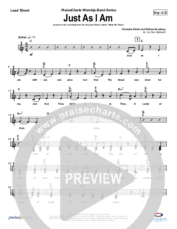 Just As I Am Lead Sheet (Michael Neale)