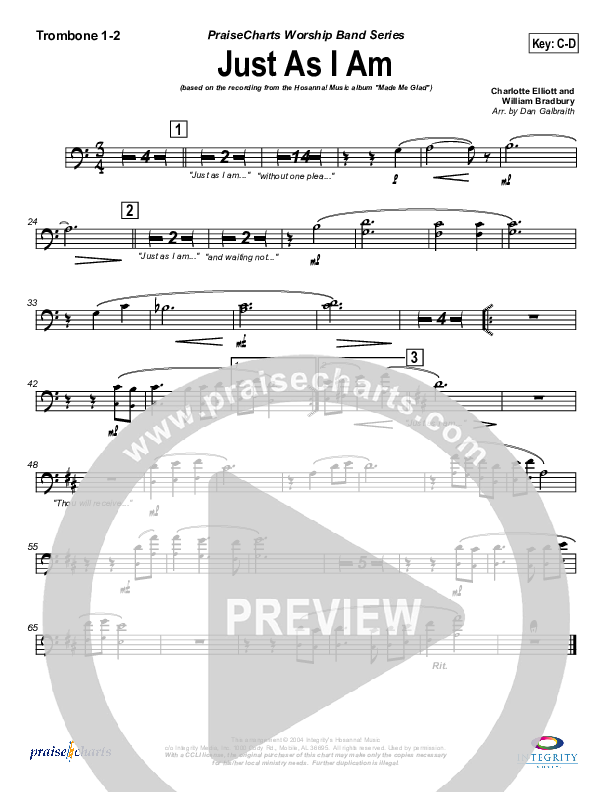 Just As I Am Trombone 1/2 (Michael Neale)