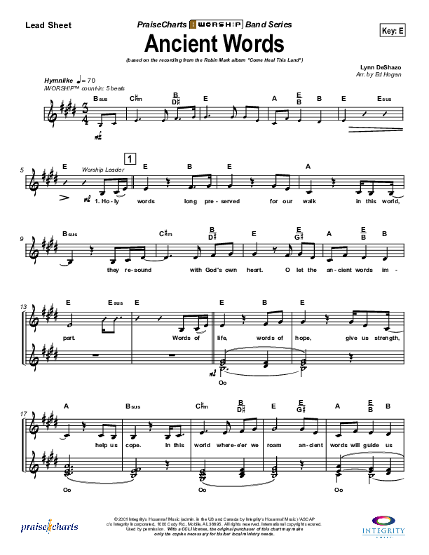 Ancient Words Lead Sheet (Robin Mark)