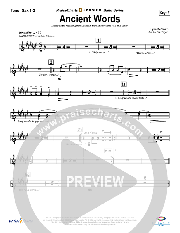 Ancient Words Tenor Sax 1/2 (Robin Mark)