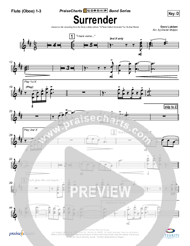 Surrender Flute/Oboe 1/2/3 (Dave Lubben)