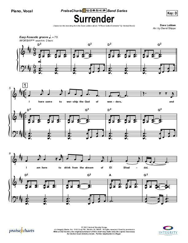 Surrender Lead & Piano (Dave Lubben)