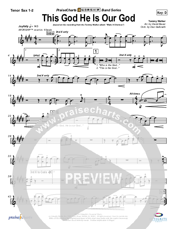 This God He Is Our God Tenor Sax 1/2 (Tommy Walker)