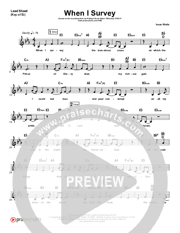 When I Survey (The Wondrous Cross) Lead Sheet (Melody) (Kathryn Scott)