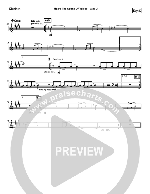 I Heard the Sound of Voices Clarinet (Robin Mark)