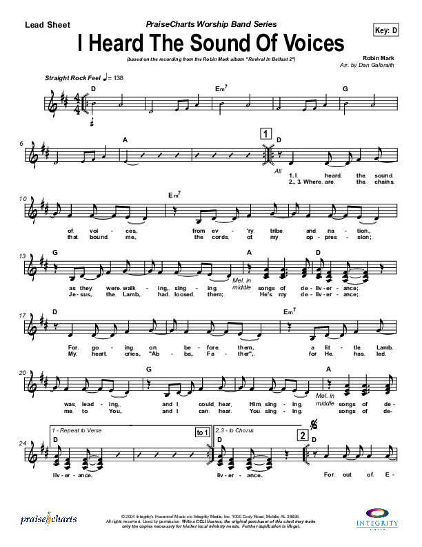 I Heard the Sound of Voices Lead Sheet (Robin Mark)