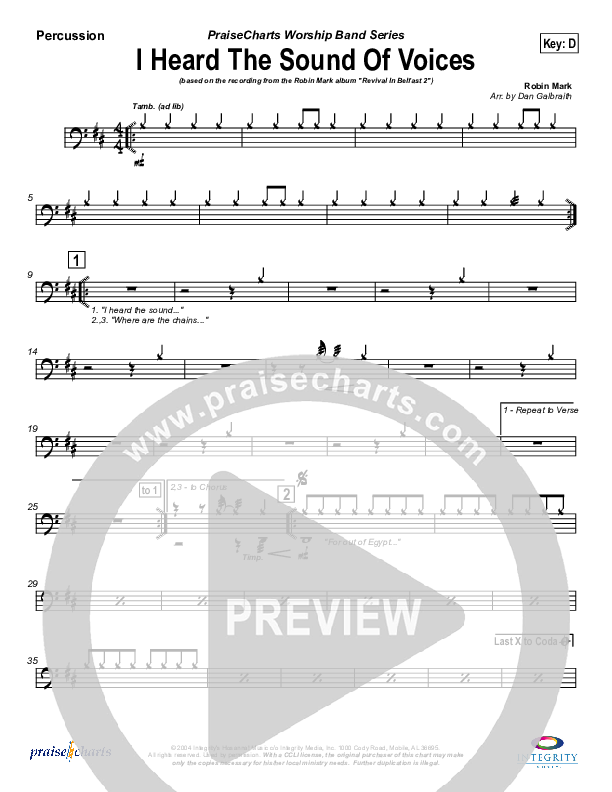 I Heard the Sound of Voices Percussion (Robin Mark)