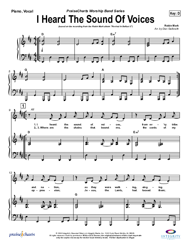 I Heard the Sound of Voices Lead & Piano (Robin Mark)