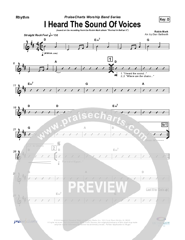 I Heard the Sound of Voices Rhythm Chart (Robin Mark)