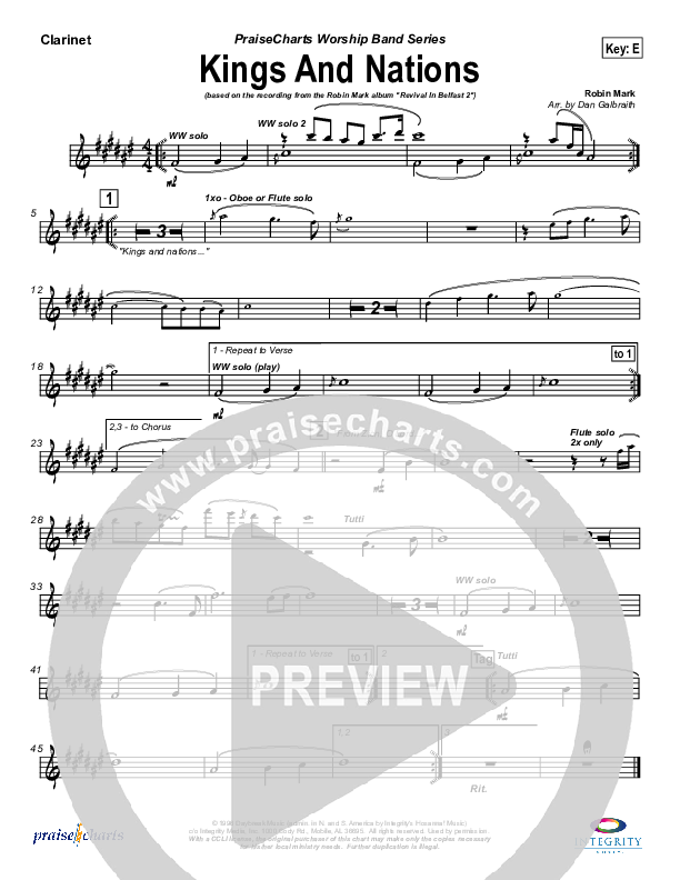 Kings And Nations Clarinet (Robin Mark)