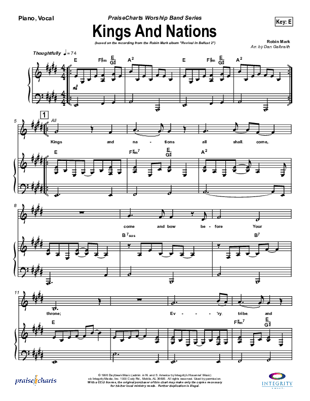 Kings And Nations Piano/Vocal (Robin Mark)
