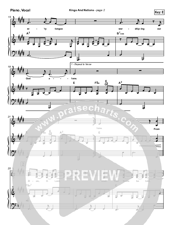 Kings And Nations Piano/Vocal (Robin Mark)