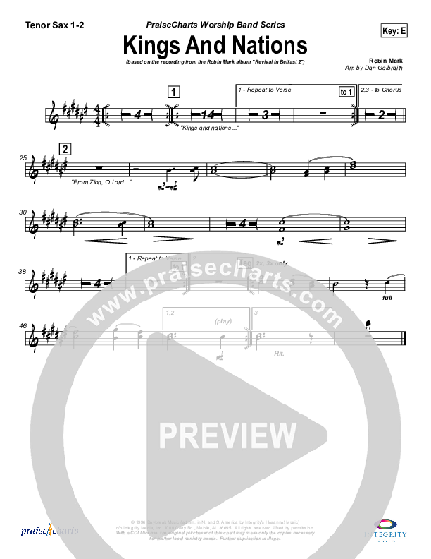 Kings And Nations Tenor Sax 1/2 (Robin Mark)