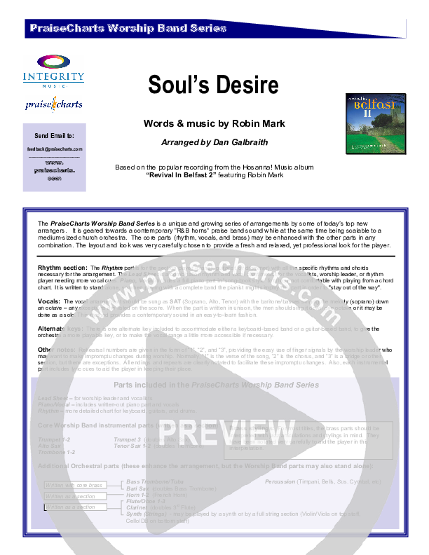 Soul's Desire Cover Sheet (Robin Mark)