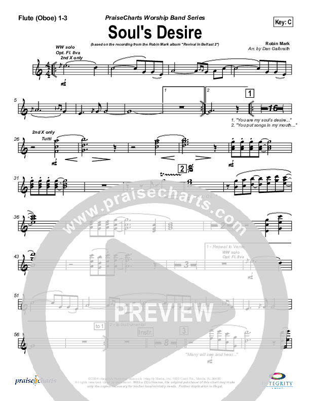 Soul's Desire Flute/Oboe 1/2/3 (Robin Mark)