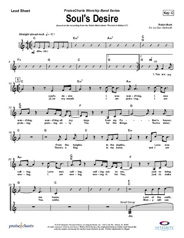 Soul's Desire Lead Sheet (Robin Mark)