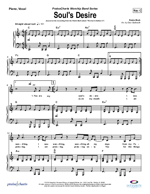 Soul's Desire Piano/Vocal & Lead (Robin Mark)