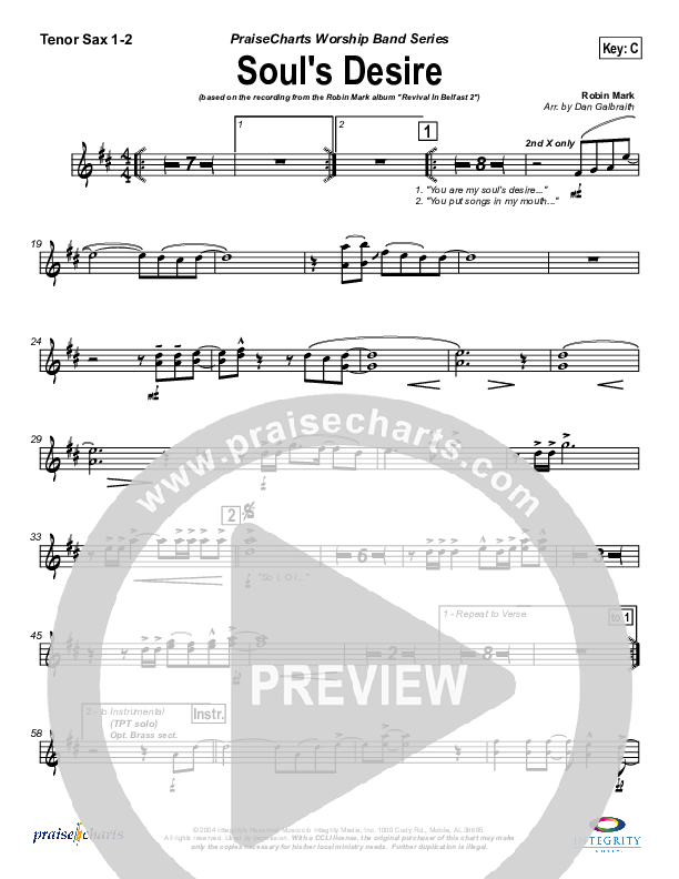 Soul's Desire Tenor Sax 1/2 (Robin Mark)