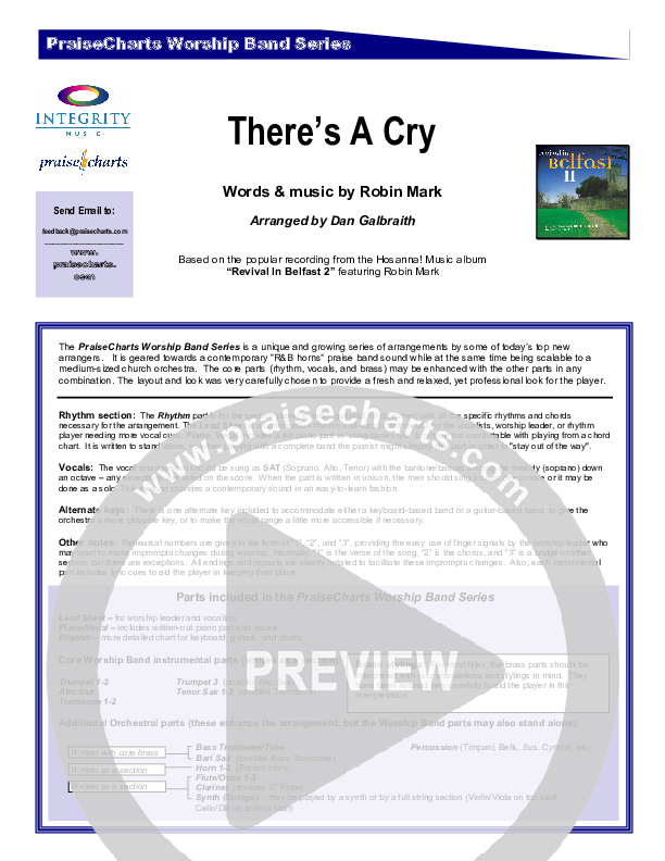 There's A Cry Cover Sheet (Robin Mark)