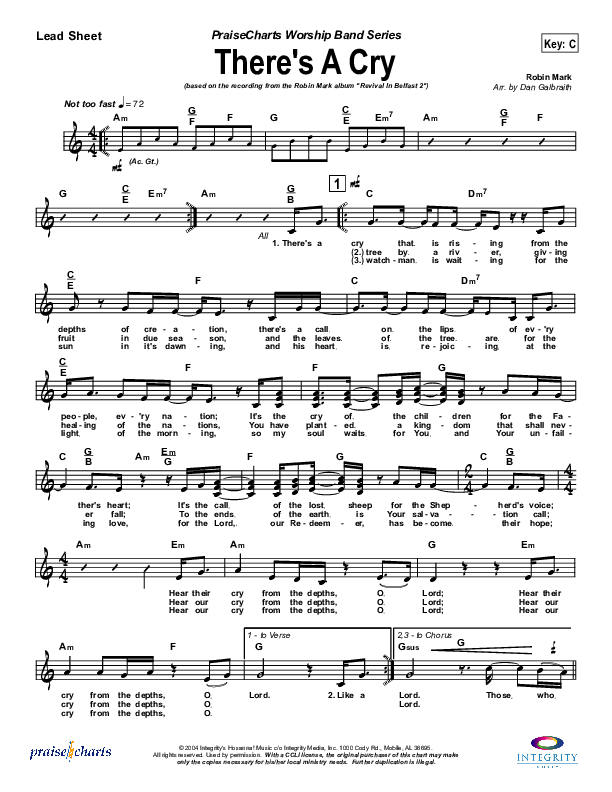 There's A Cry Lead Sheet (Robin Mark)