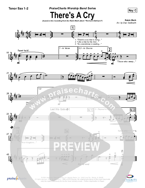 There's A Cry Tenor Sax 1/2 (Robin Mark)