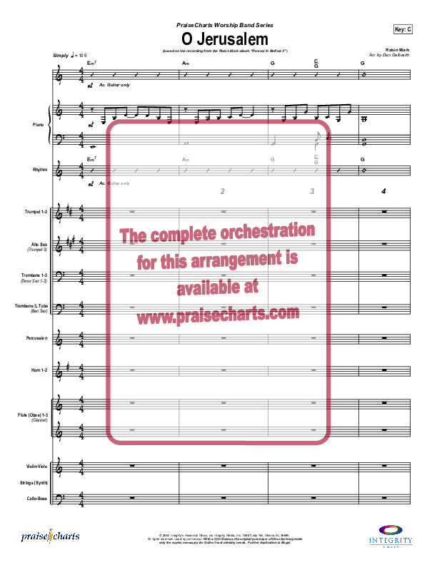 O Jerusalem Conductor's Score (Robin Mark)