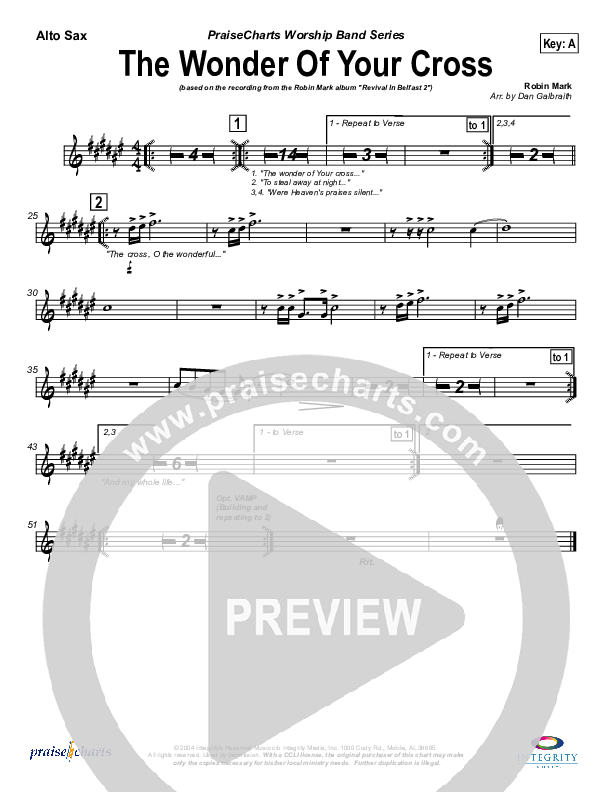 The Wonder Of Your Cross Alto Sax (Robin Mark)
