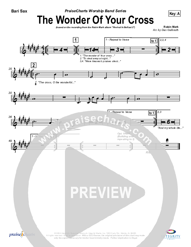 The Wonder Of Your Cross Bari Sax (Robin Mark)