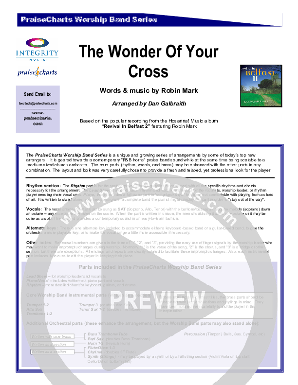 The Wonder Of Your Cross Cover Sheet (Robin Mark)