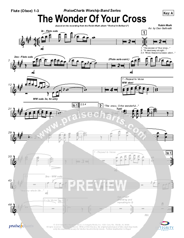 The Wonder Of Your Cross Flute/Oboe 1/2/3 (Robin Mark)