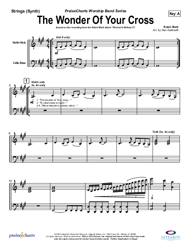 The Wonder Of Your Cross Synth Strings (Robin Mark)