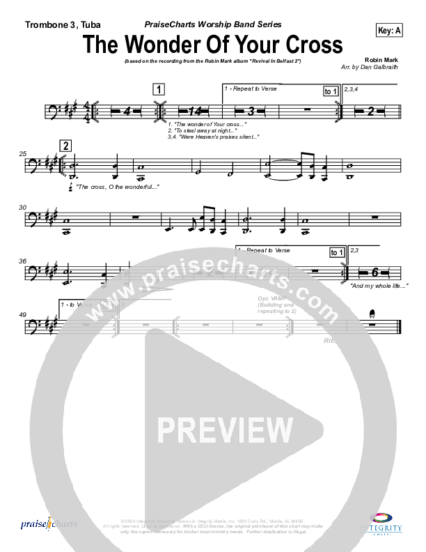The Wonder Of Your Cross Trombone 3/Tuba (Robin Mark)