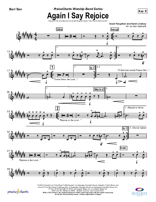 Again I Say Rejoice Bari Sax (Israel Houghton)