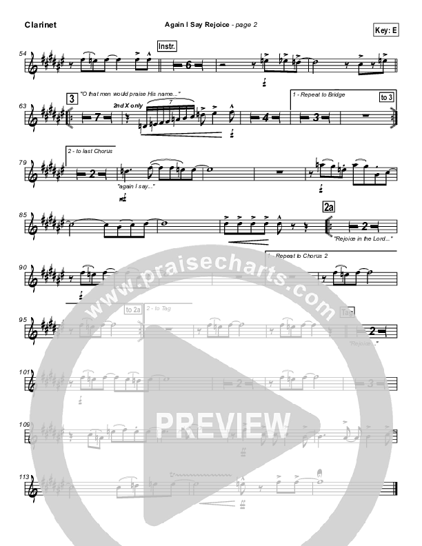 Again I Say Rejoice Clarinet (Israel Houghton)