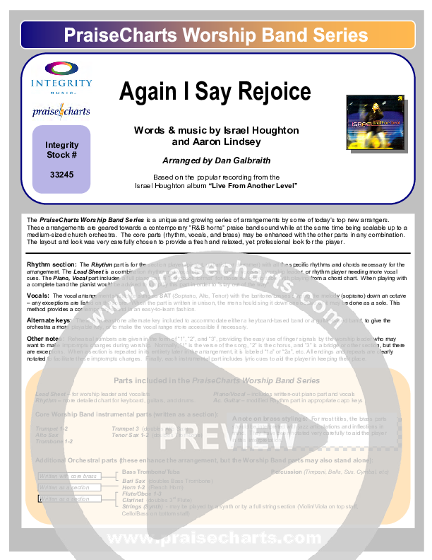 Again I Say Rejoice Orchestration (Israel Houghton)