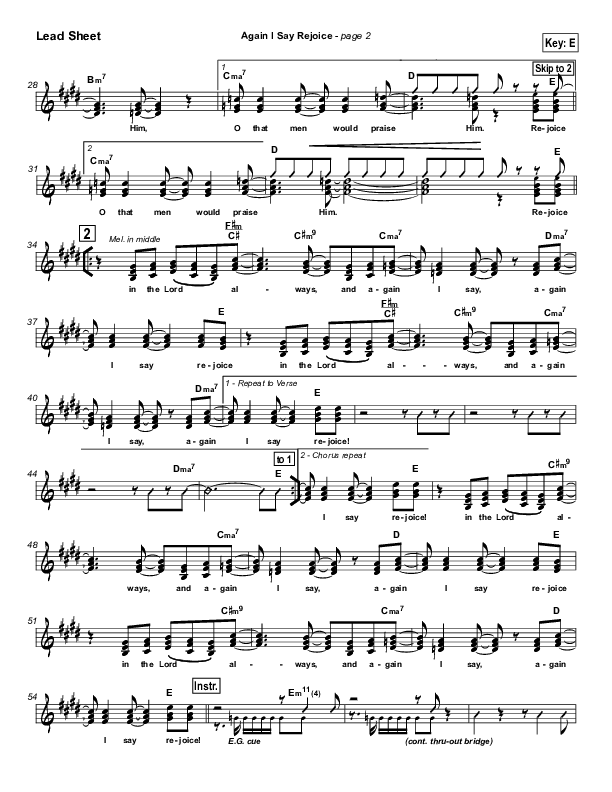 Again I Say Rejoice Lead Sheet (SAT) (Israel Houghton)