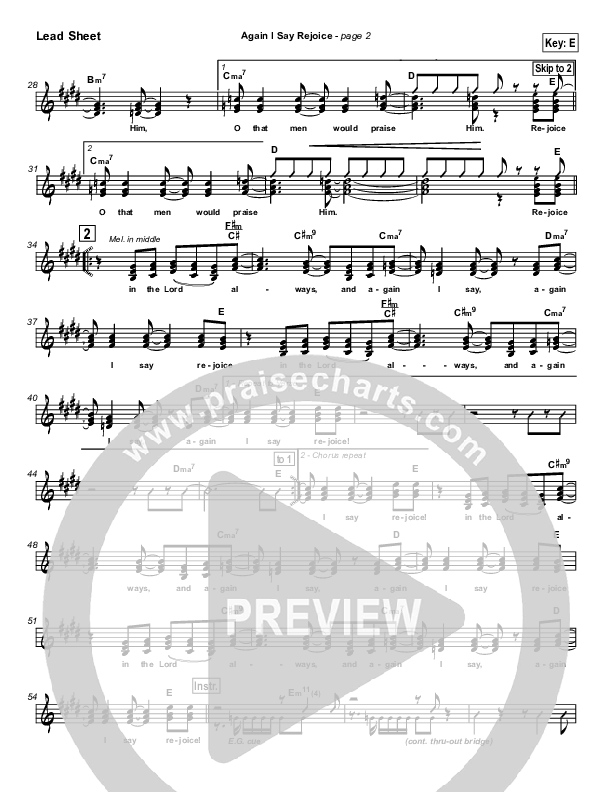 Again I Say Rejoice Lead Sheet (Israel Houghton)