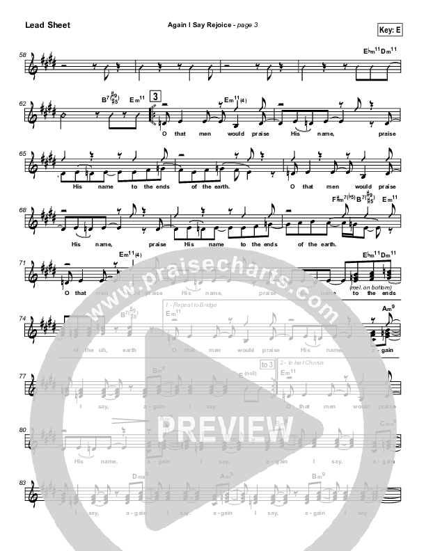 Again I Say Rejoice Lead Sheet (Israel Houghton)