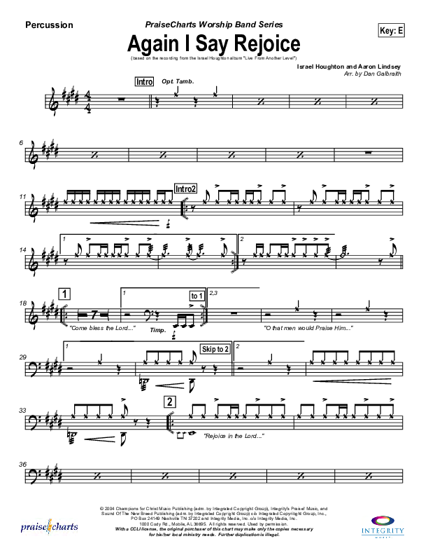 Again I Say Rejoice Percussion (Israel Houghton)