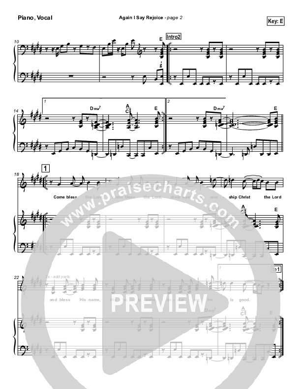Again I Say Rejoice Piano/Vocal (Israel Houghton)