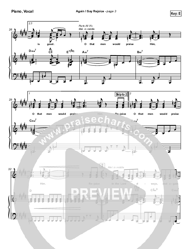 Again I Say Rejoice Piano/Vocal (Israel Houghton)