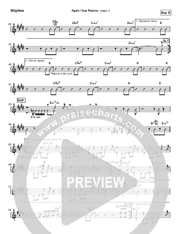 Again I Say Rejoice Rhythm Chart (Israel Houghton)