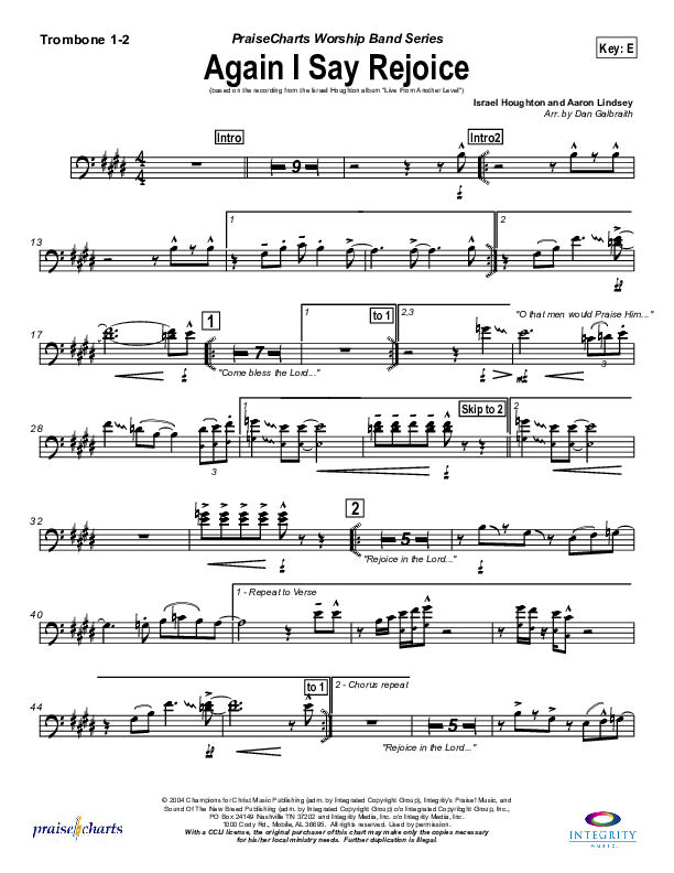 Again I Say Rejoice Trombone 1/2 (Israel Houghton)
