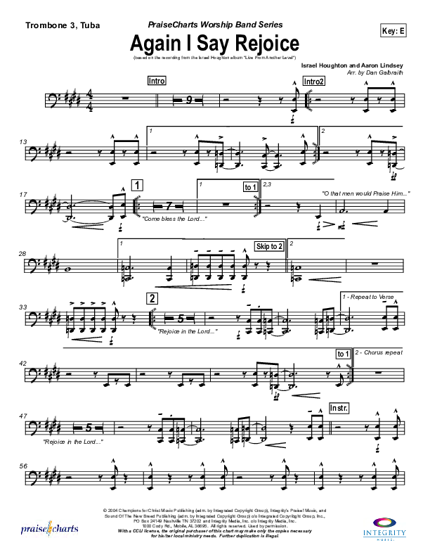 Again I Say Rejoice Trombone 3 (Israel Houghton)