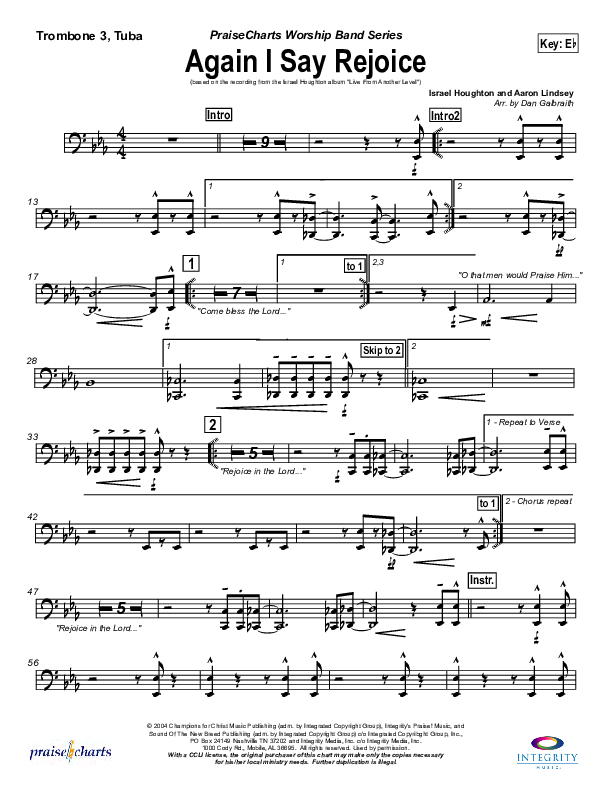 Again I Say Rejoice Trombone 3/Tuba (Israel Houghton)