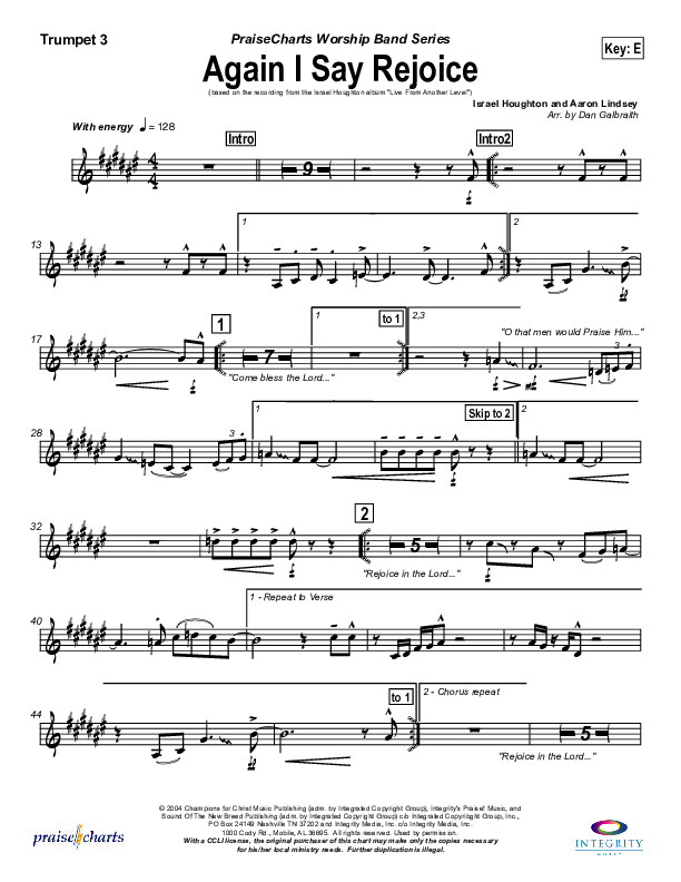 Again I Say Rejoice Trumpet 3 (Israel Houghton)