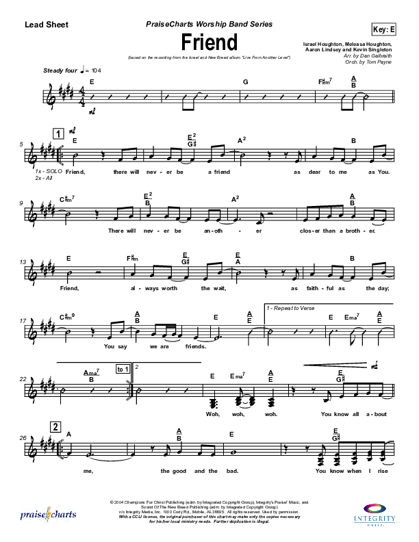 Friend Lead Sheet (Israel Houghton)