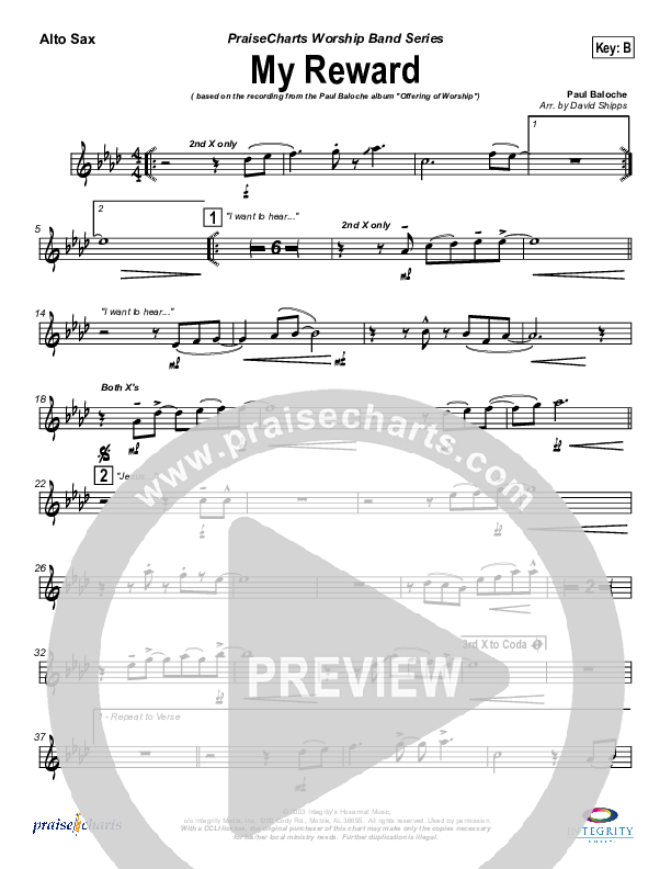 My Reward Alto Sax (Paul Baloche)