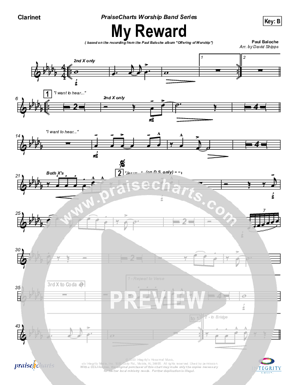 My Reward Clarinet (Paul Baloche)