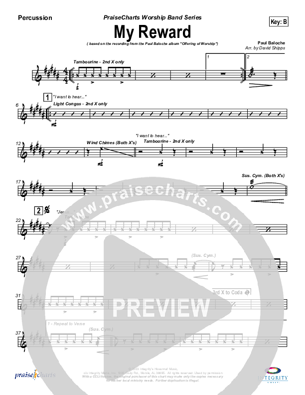 My Reward Percussion (Paul Baloche)